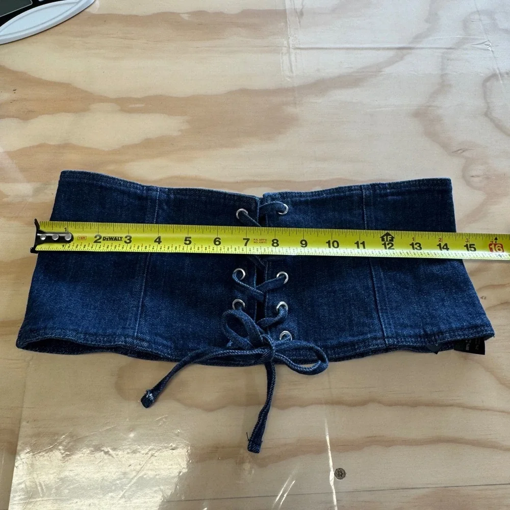 NWT Zara Denim Lace Up Corset Belt Dark Wash Indigo Blue Wide Waist Cincher